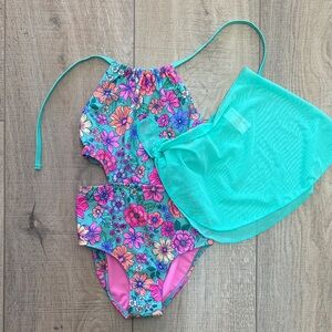 Cat & Jack Floral One Piece Swimsuit with Cover-Up - NEW never worn, no tag